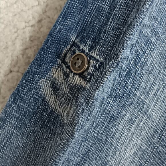 Cloth & Stone Blue Chambray Button Down Shirt Roll Tab Long Sleeve Slit on Back - Picture 8 of 11